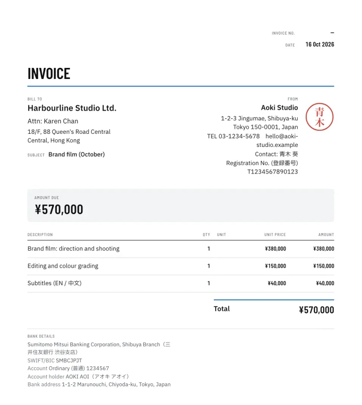 The invoice in English